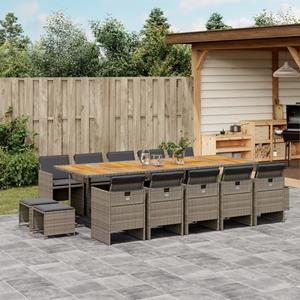 VidaXL 15-delige Tuinset met kussens poly rattan grijs