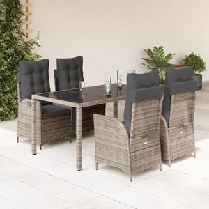 VidaXL 5-delige Tuinset met kussens poly rattan grijs