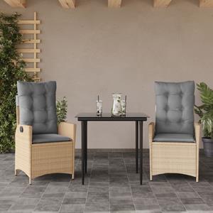 VidaXL 3-delige Tuinset met kussens poly rattan beige