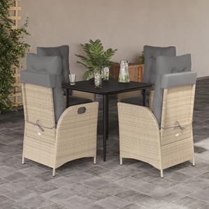 VidaXL 5-delige Tuinset met kussens poly rattan beige