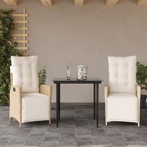 VidaXL 3-delige Tuinset met kussens poly rattan beige