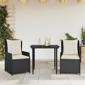 VidaXL 3-delige Tuinset met kussens poly rattan zwart