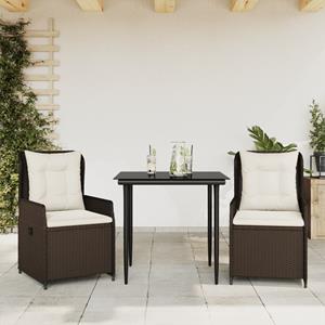 VidaXL 3-delige Tuinset met kussens poly rattan bruin