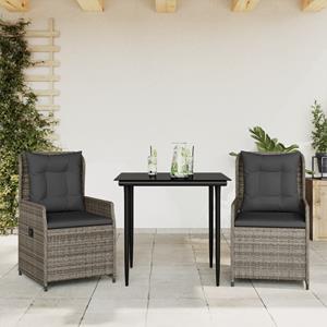 VidaXL 3-delige Tuinset met kussens poly rattan grijs