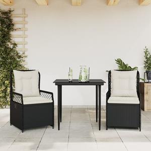 VidaXL 3-delige Tuinset met kussens poly rattan zwart