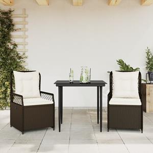 VidaXL 3-delige Tuinset met kussens poly rattan bruin