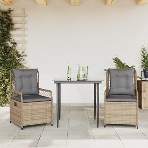 VidaXL 3-delige Tuinset met kussens poly rattan beige