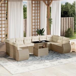 VidaXL 11-delige Tuinset met kussens poly rattan beige