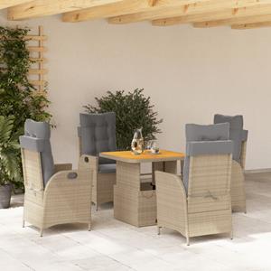 VidaXL 5-delige Tuinset met kussens poly rattan beige