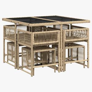 vidaXL 9-delige Tuinset met kussens poly rattan beige