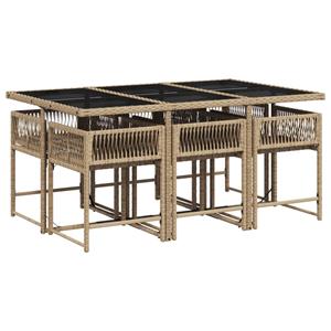 vidaXL 7-delige Tuinset met kussens poly rattan beige