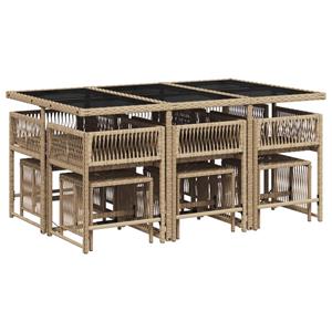 vidaXL 11-delige Tuinset met kussens poly rattan beige