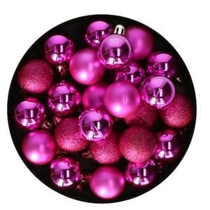 Christmas Decoration kerstballen - 24x - 3 cm -fuchsia roze - kunststof -