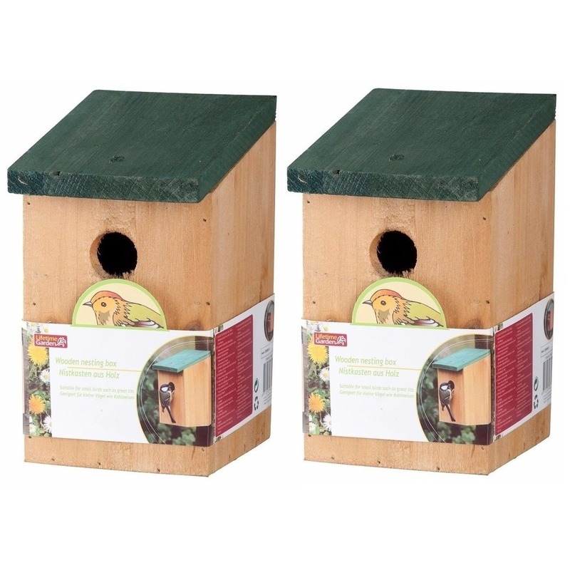 Lifetime Garden 2x Vogelhuisjes houten nestkastjes van 22 cm -