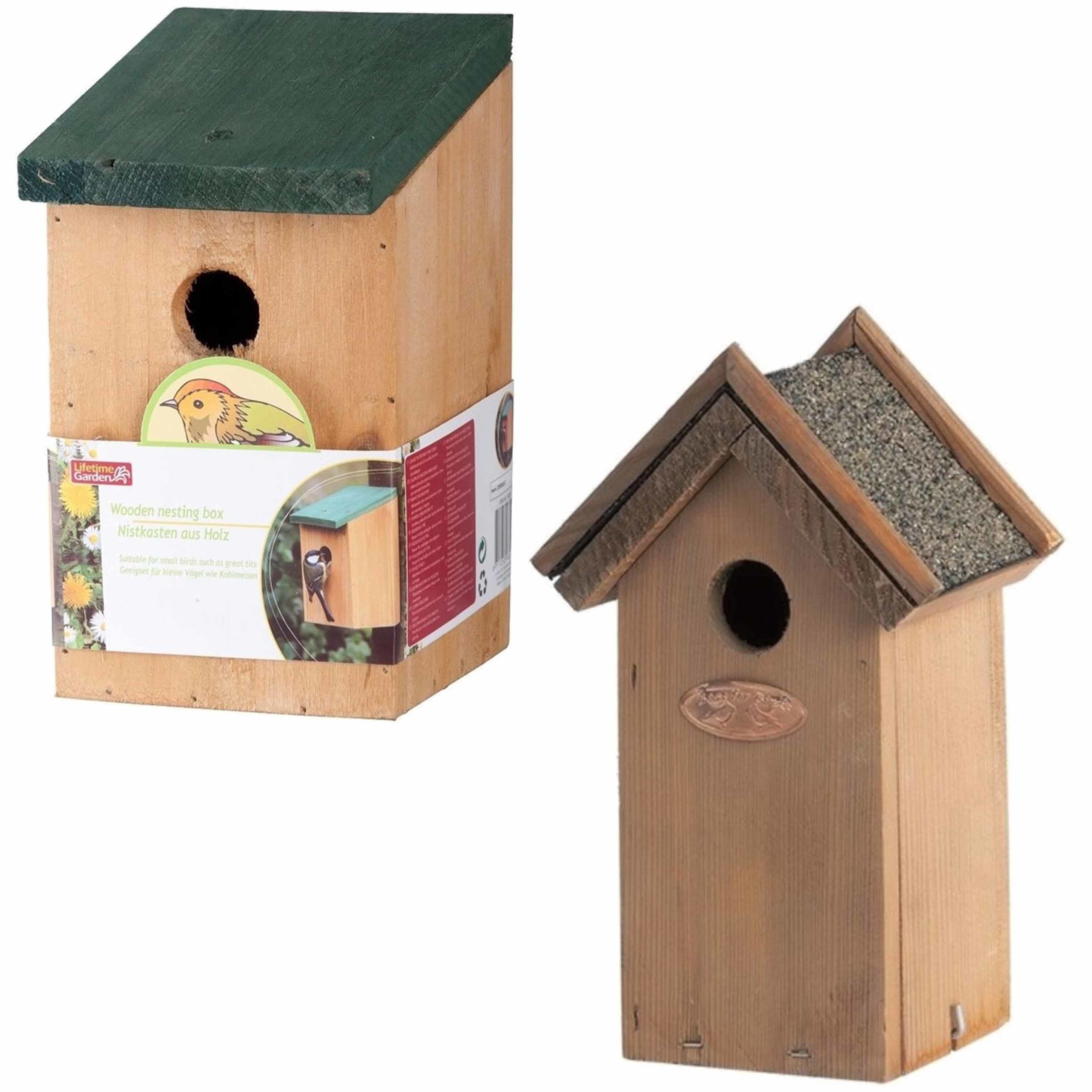 Lifetime Garden Voordeelset van 2x stuks houten vogelhuisjes/nestkastjes -