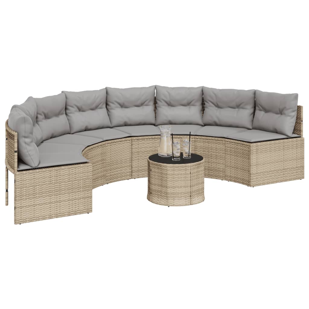 vidaXL Tuinbank met kussens halfrond poly rattan beige