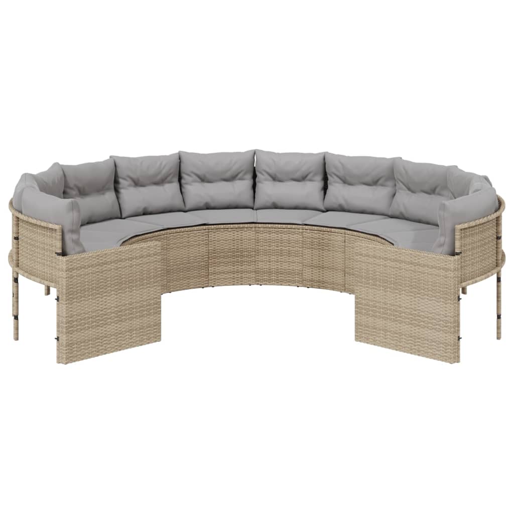 vidaXL Tuinbank met kussens rond poly rattan beige