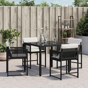 vidaXL Tuinstoelen 4 st met kussens poly rattan zwart