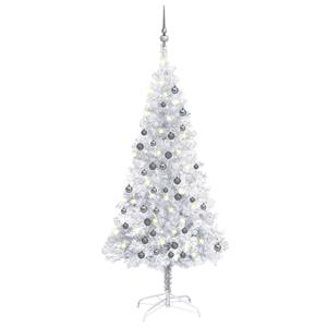 VidaXL Kunstkerstboom met verlichting en kerstballen 120 cm PET zilver