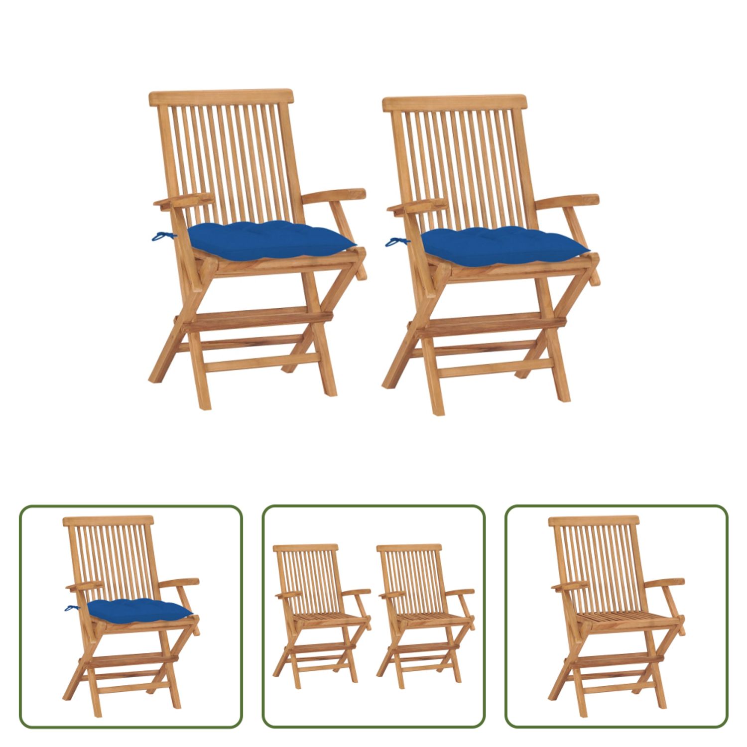 Vidaxl Tuinstoelen Set - 2 Stuks - Teakhout - Blauw Kussen