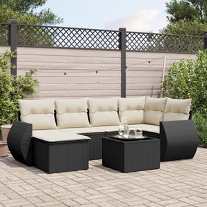 VidaXL 7-delige Loungeset met kussens poly rattan zwart