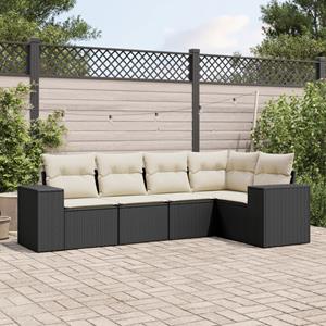 VidaXL 5-delige Loungeset met kussens poly rattan zwart