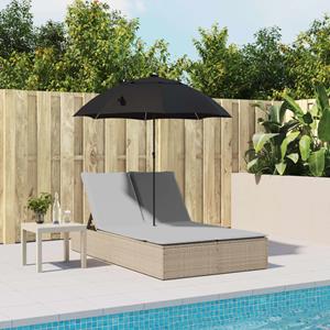 vidaXL Ligbed 2-persoons met kussens en parasol poly rattan beige