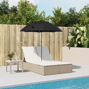 vidaXL Ligbed 2-persoons met kussens en parasol poly rattan beige