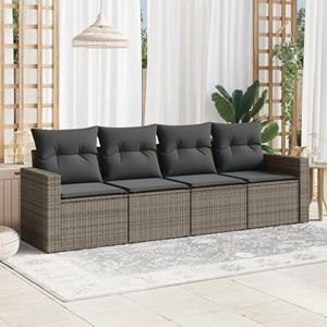 VidaXL 4-delige Loungeset met kussens poly rattan grijs