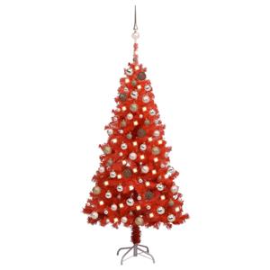 VidaXL Kunstkerstboom met verlichting en kerstballen 150 cm PVC rood