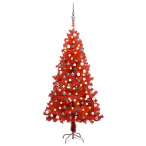 VidaXL Kunstkerstboom met verlichting en kerstballen 150 cm PVC rood