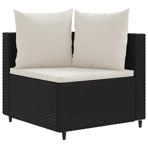 vidaXL 3-delige Loungeset met kussens poly rattan zwart