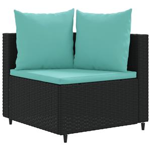 vidaXL 3-delige Loungeset met kussens poly rattan zwart