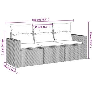 vidaXL 3-delige Loungeset met kussens poly rattan lichtgrijs