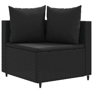 vidaXL 3-delige Loungeset met kussens poly rattan zwart