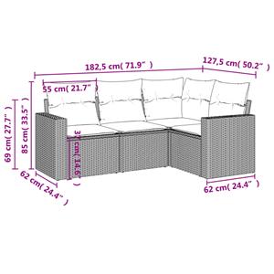 vidaXL 4-delige Loungeset met kussens poly rattan lichtgrijs