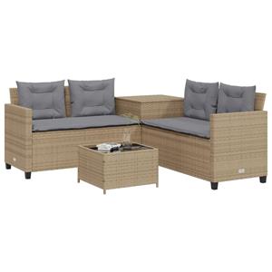 vidaXL Tuinbank met tafel en kussens L-vormig poly rattan beige