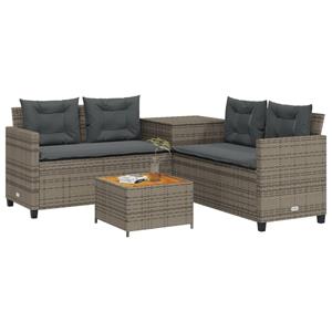 vidaXL Tuinbank met tafel en kussens L-vormig poly rattan grijs