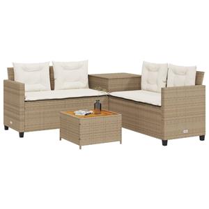 vidaXL Tuinbank met tafel en kussens L-vormig poly rattan beige