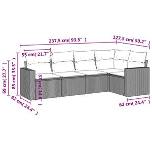 vidaXL 5-delige Loungeset met kussens poly rattan lichtgrijs