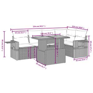 vidaXL 6-delige Loungeset met kussens poly rattan beige