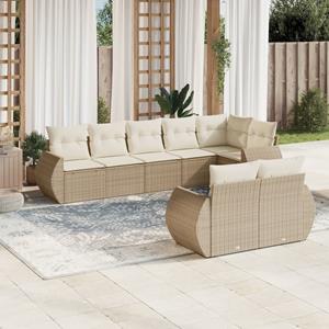 VidaXL 8-delige Loungeset met kussens poly rattan beige