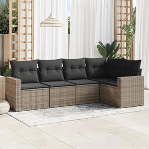 VidaXL 5-delige Loungeset met kussens poly rattan grijs