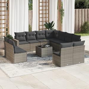 VidaXL 12-delige Loungeset met kussens poly rattan grijs