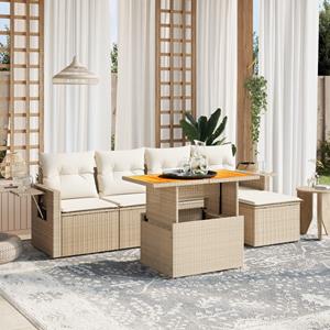 VidaXL 6-delige Loungeset met kussens poly rattan beige