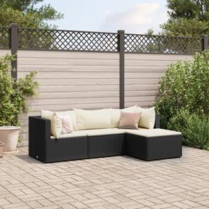 VidaXL 4-delige Loungeset met kussens poly rattan zwart