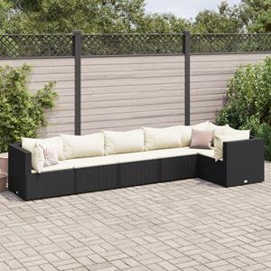 VidaXL 6-delige Loungeset met kussens poly rattan zwart