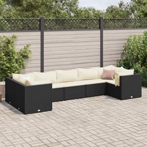 VidaXL 7-delige Loungeset met kussens poly rattan zwart