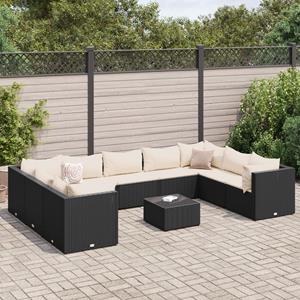 VidaXL 10-delige Loungeset met kussens poly rattan zwart