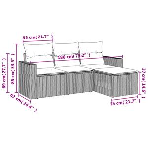 vidaXL 4-delige Loungeset met kussens poly rattan lichtgrijs